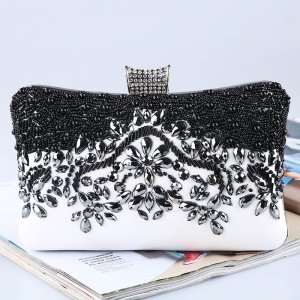 Black Pearl Design Clutch Bag with Chain Strap